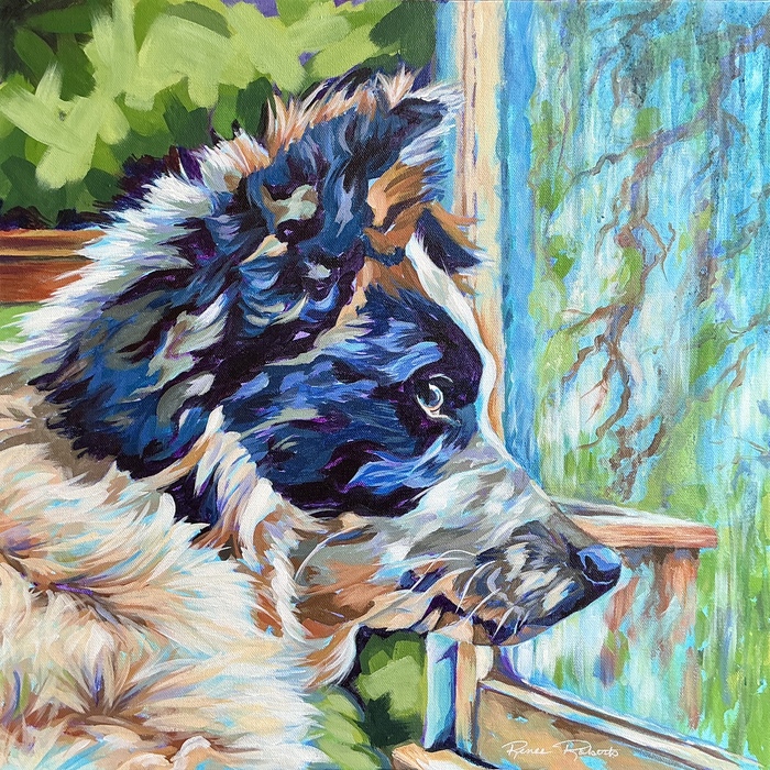 Anticipation acrylic painting of a dog
