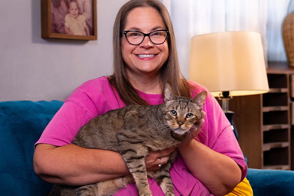 Andi and Willie Nelson (tabby cat)